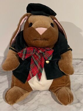 1985 Vintage Velveteen Rabbit Holiday Edition Green Velvet Jacket Tartan Bowtie